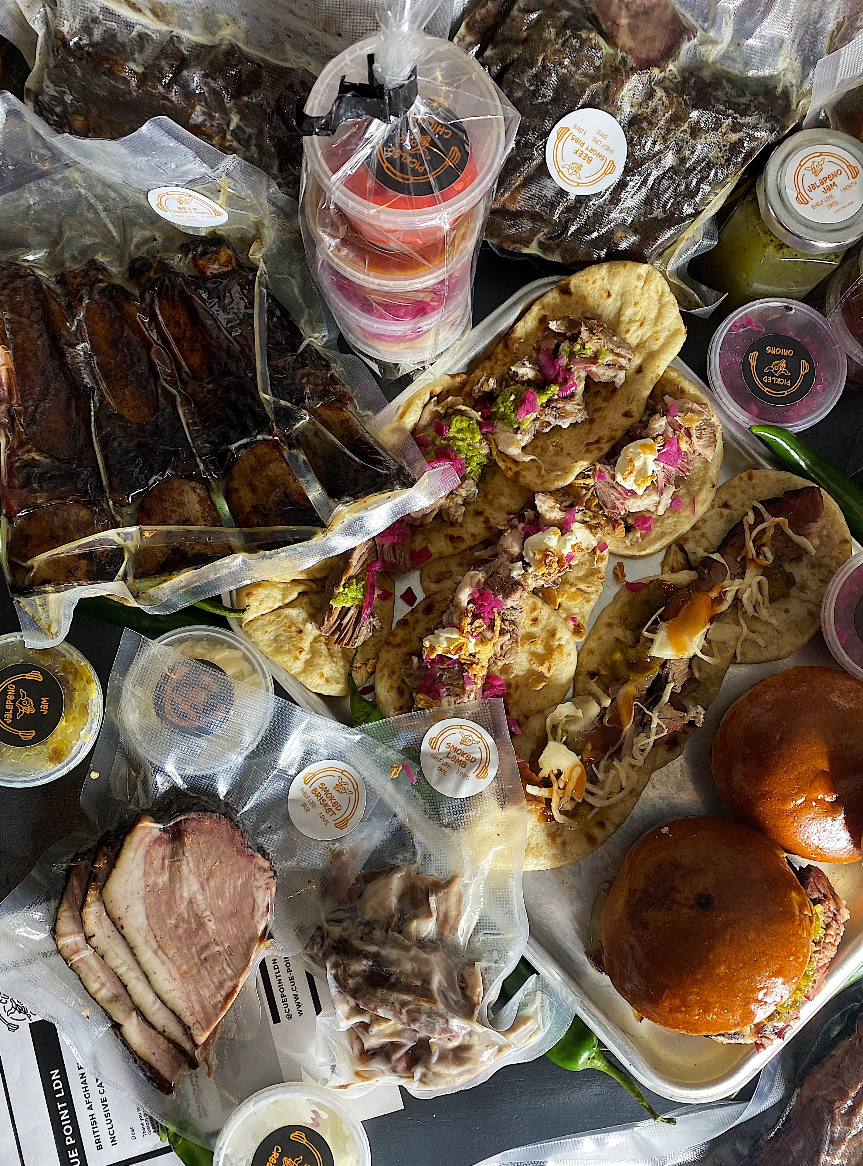 Full Cue Point at-home kit with smoked lamb, brisket and Nacos