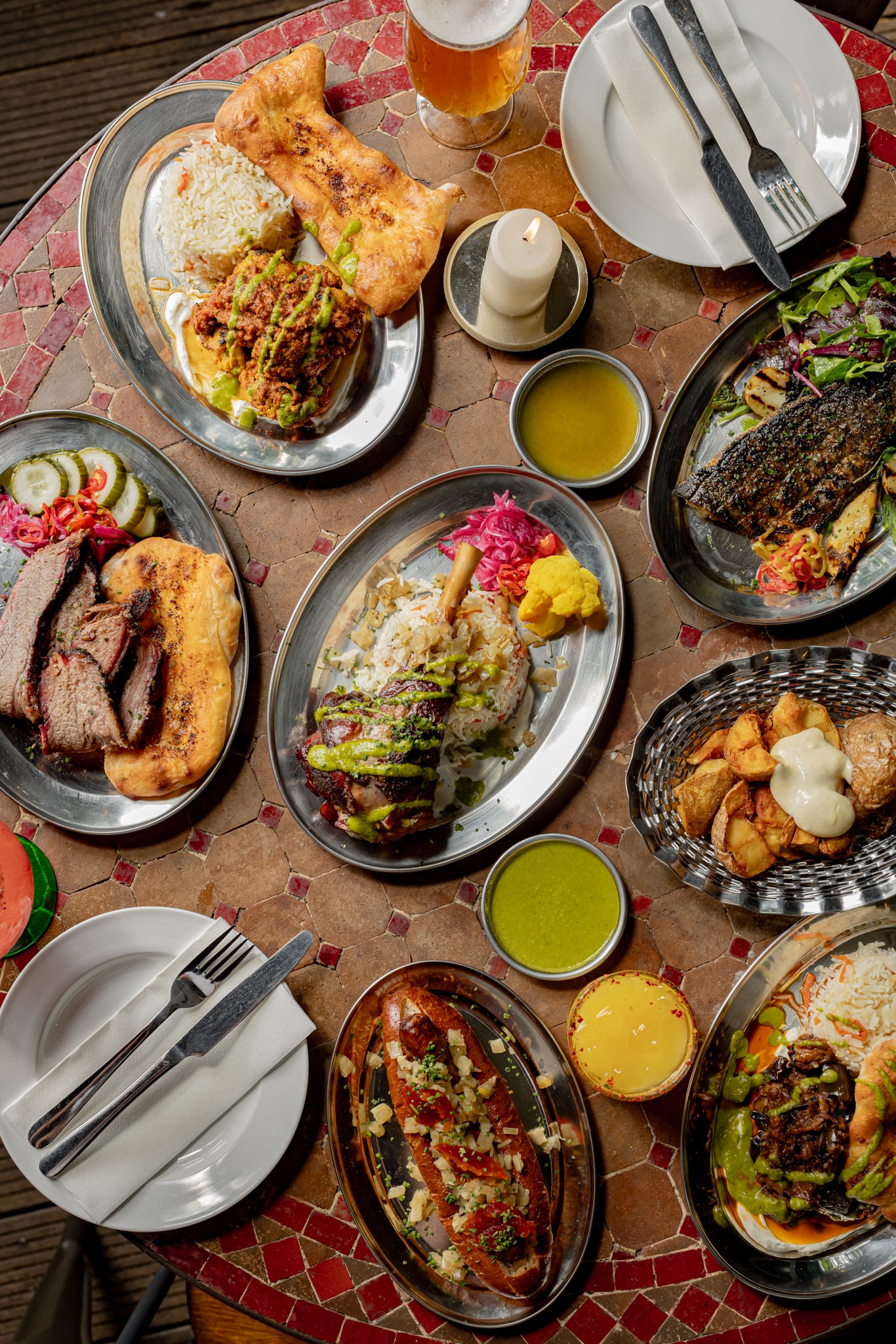 Afghan Texan BBQ spread at Cue Point London